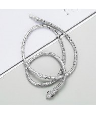 Rhinestone Embellished Snake Design Unique High Fashion Costume Necklace - Silver