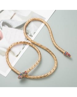 Rhinestone Embellished Snake Design Unique High Fashion Costume Necklace - Multicolor