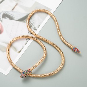 Rhinestone Embellished Snake Design Unique High Fashion Costume Necklace - Multicolor