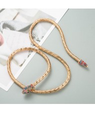 Rhinestone Embellished Snake Design Unique High Fashion Costume Necklace - Multicolor