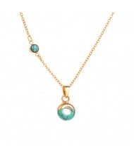 18K Gold Plated Turquoise Inlaid Elegant Pendants Stainless Steel Necklace