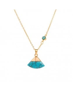 18K Gold Plated Turquoise Inlaid Graceful Fan Shape Pendant Stainless Steel Necklace