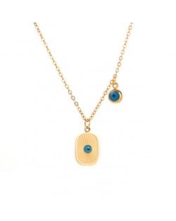 18K Gold Plated Turquoise Inlaid Graceful Oblong and Eyeball Pendant Stainless Steel Necklace