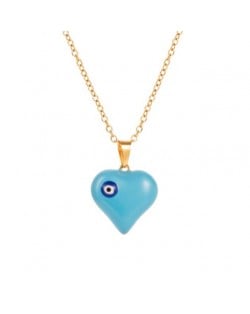 18K Gold Plated Evil Eye Decorated Heart Pendant Stainless Steel Necklace - Blue