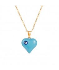 18K Gold Plated Evil Eye Decorated Heart Pendant Stainless Steel Necklace - Blue