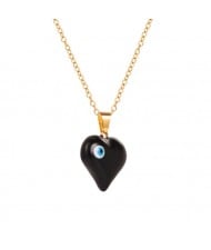18K Gold Plated Evil Eye Decorated Heart Pendant Stainless Steel Necklace - Black