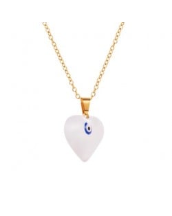 18K Gold Plated Evil Eye Decorated Heart Pendant Stainless Steel Necklace - White