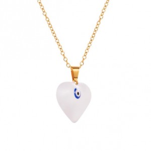 18K Gold Plated Evil Eye Decorated Heart Pendant Stainless Steel Necklace - White
