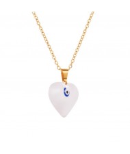 18K Gold Plated Evil Eye Decorated Heart Pendant Stainless Steel Necklace - White