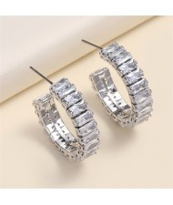 Bling Rhinestone Paved Fashion C Shape Women Earrings - White
