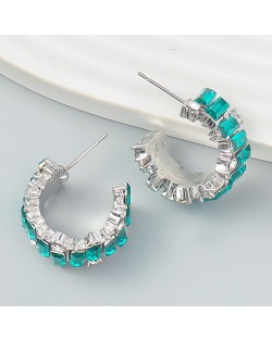 Bling Rhinestone Paved Fashion C Shape Women Earrings - White