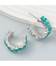 Bling Rhinestone Paved Fashion C Shape Women Earrings - White