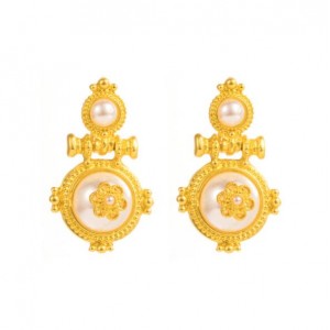 Luxurious Vintage Royal Fashion Pearl Embellished Golden Women Earrings