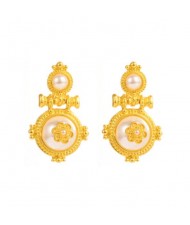 Luxurious Vintage Royal Fashion Pearl Embellished Golden Women Earrings