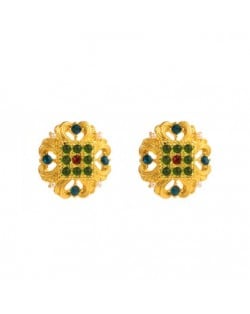 Luxurious Rhinestone Embellished Golden Hollow Floral Design Women Earrings