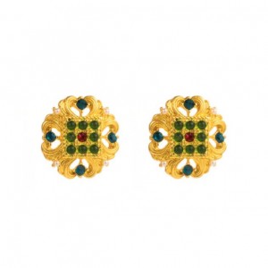 Luxurious Rhinestone Embellished Golden Hollow Floral Design Women Earrings