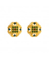 Luxurious Rhinestone Embellished Golden Hollow Floral Design Women Earrings