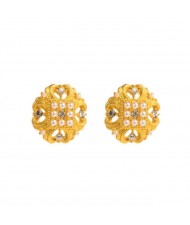 Vintage Rhinestone and Pearl Embellished Hollow Golden Floral Design Women Earrings