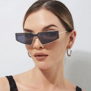 Vintage Alloy Frame Geometric Shape Fashion Wholesale Women Sunglasses - Black