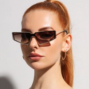 Vintage Alloy Frame Geometric Shape Fashion Wholesale Women Sunglasses - Brown