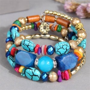 Bohemian Fashion Turquoise Beads Multi-layer Handmade Women Bracelet