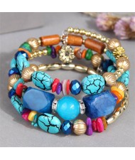 Bohemian Fashion Turquoise Beads Multi-layer Handmade Women Bracelet