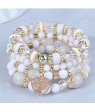 Love Tree Heart Pendant Multi-layer Beads Handmade Women Bracelet - White