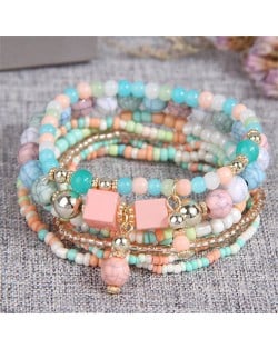 Bohemian Fashion Multi-layer Mixed Mini Beads Handmade Women Bracelet - Multicolor