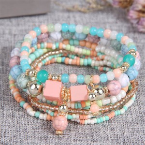 Bohemian Fashion Multi-layer Mixed Mini Beads Handmade Women Bracelet - Multicolor