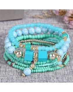Bohemian Fashion Multi-layer Mixed Mini Beads Handmade Women Bracelet - Blue