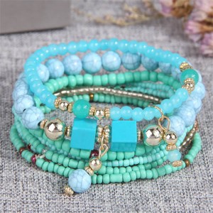Bohemian Fashion Multi-layer Mixed Mini Beads Handmade Women Bracelet - Blue