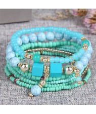 Bohemian Fashion Multi-layer Mixed Mini Beads Handmade Women Bracelet - Blue