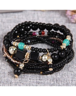 Bohemian Fashion Multi-layer Mixed Mini Beads Handmade Women Bracelet - Black