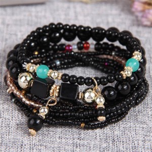 Bohemian Fashion Multi-layer Mixed Mini Beads Handmade Women Bracelet - Black