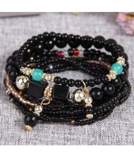 Bohemian Fashion Multi-layer Mixed Mini Beads Handmade Women Bracelet - Black