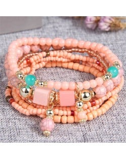 Bohemian Fashion Multi-layer Mixed Mini Beads Handmade Women Bracelet - Pink