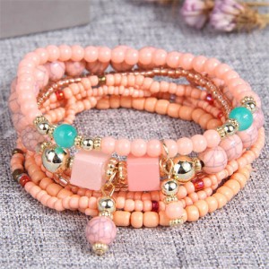 Bohemian Fashion Multi-layer Mixed Mini Beads Handmade Women Bracelet - Pink