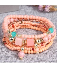 Bohemian Fashion Multi-layer Mixed Mini Beads Handmade Women Bracelet - Pink