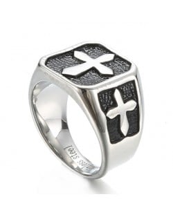 Engraved Cross Vintage Design Stainless Steel Ring