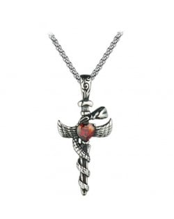 Snake Twirling Cross Pendant Stainless Steel Necklace