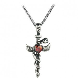 Snake Twirling Cross Pendant Stainless Steel Necklace