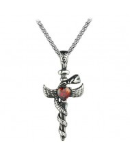 Snake Twirling Cross Pendant Stainless Steel Necklace