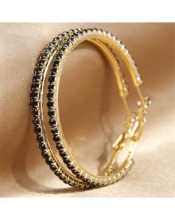 Shining Rhinestone Decorated Women Big Hoop Wholesale Earrings - Black