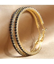 Shining Rhinestone Decorated Women Big Hoop Wholesale Earrings - Black