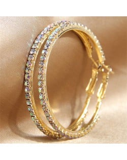 Shining Rhinestone Decorated Women Big Hoop Wholesale Earrings - Luminous White