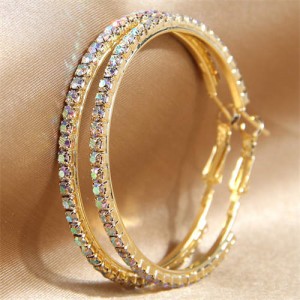 Shining Rhinestone Decorated Women Big Hoop Wholesale Earrings - Luminous White