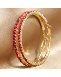 Shining Rhinestone Decorated Women Big Hoop Wholesale Earrings - Red