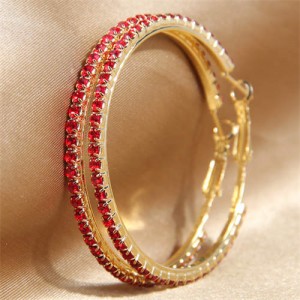 Shining Rhinestone Decorated Women Big Hoop Wholesale Earrings - Red