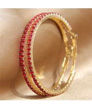 Shining Rhinestone Decorated Women Big Hoop Wholesale Earrings - Red