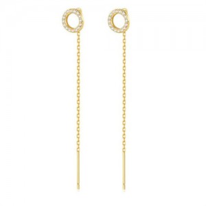 Simple Design Small Circle with Long Tassel Wholesale 925 Sterling Silver Earrings